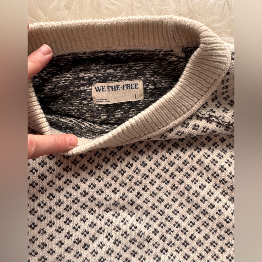Free People “As if” Pullover Sweater in ivory combo by We the Free NEW Sz L - Picture 7 of 13